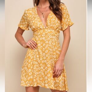 Lulus Mustard Yellow Floral Print Mini Dress